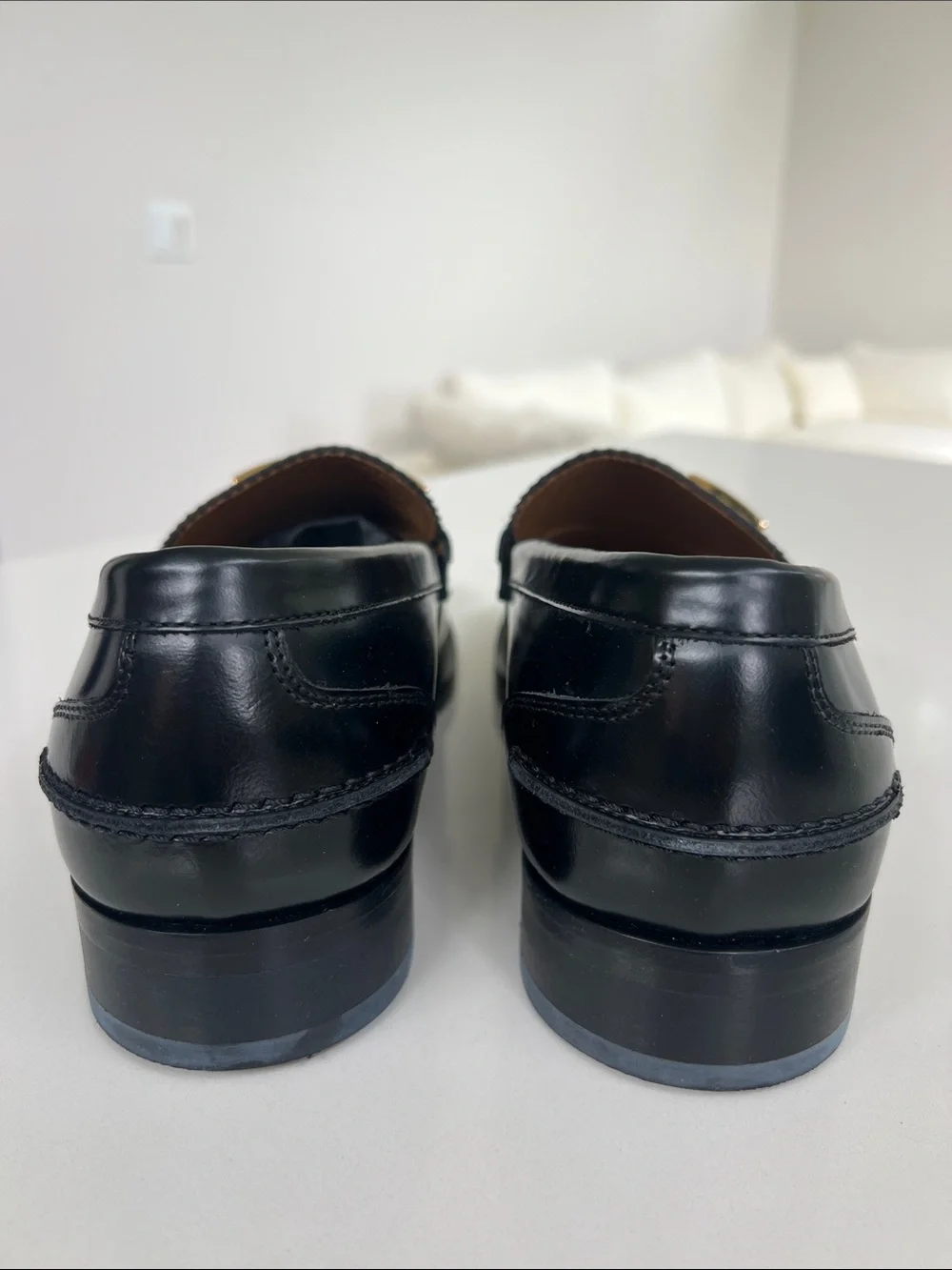 Versace black leather gold tone hardware loafers size 41